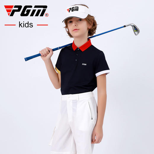 PGM男童高尔夫服装2021新品短袖T恤夏季衣服青少年网球服上衣童装 商品图1