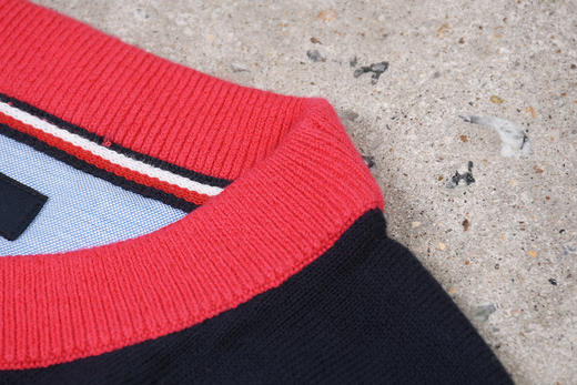 薄红黑拼色棉质 胸前标 圆领毛衣/针织衫 T-1096 商品图5