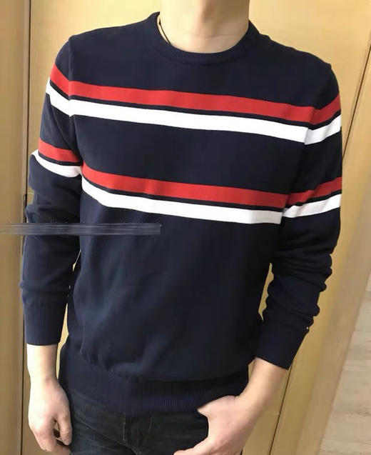 双横纹棉质 袖口标 圆领毛衣/针织衫 特惠 T-1099 商品图0
