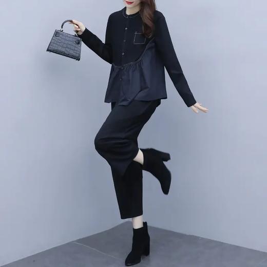 AHM-ygf9605 2021秋冬季新款简约休闲宽松减龄气质衬衫阔腿裤两件套 商品图1