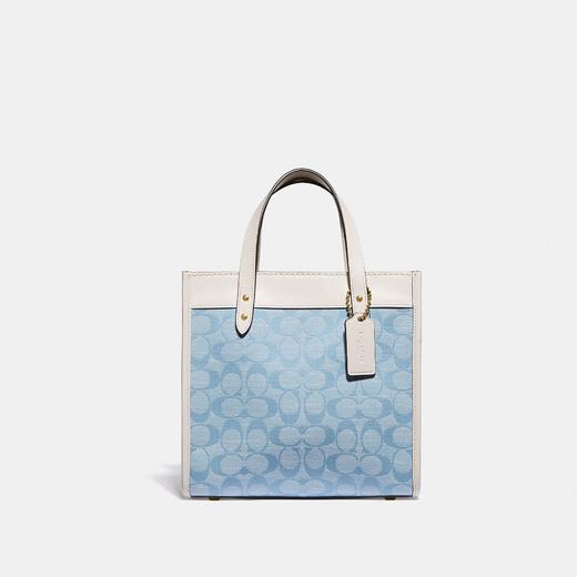 国内现货￥1699不用等🙅！Coach专柜款清新蓝白色老花field tote22小托特包 商品图0