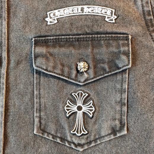 克罗心chromechromehearts21ss十字架皮标牛仔外套