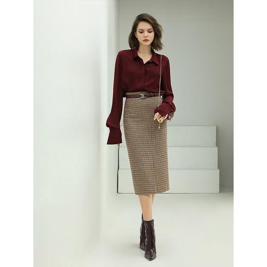 COCOBELLA复古英伦格纹羊毛半身裙中长款通勤半裙HS30 商品图1