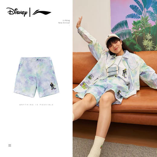 李宁迪士尼联名Muppets科米特运动短裤男女2021新款宽松运动裤 商品图3