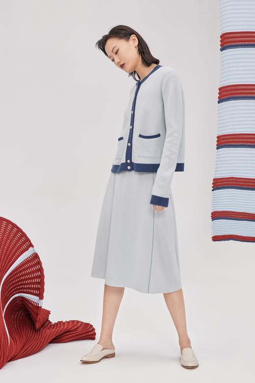 手工装饰线A字羊绒半身裙 SJF93W287N 商品图7