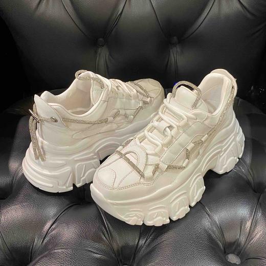 LFGJ女鞋  2283   真皮百搭小白新款厚底松糕鞋增高链条水钻老爹鞋 商品图2