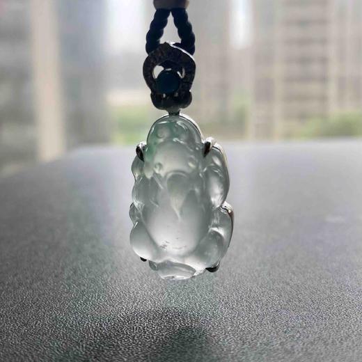 玻璃种飘阳绿翡翠貔貅18k白金钻石绿松石镶嵌 商品图11