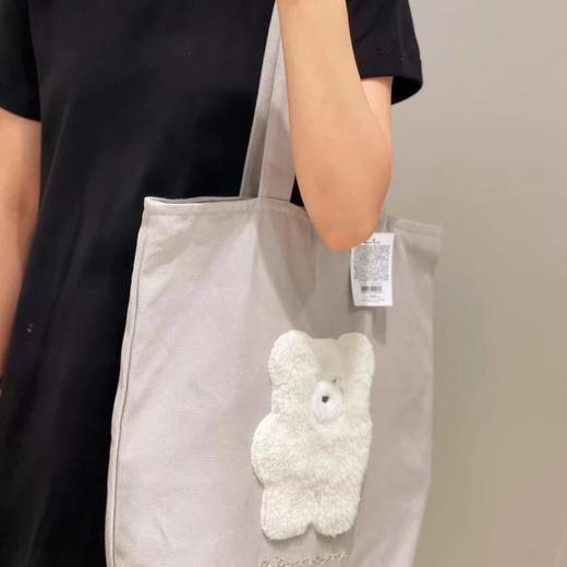 毛绒小熊双色带拉链帆布包 商品图1
