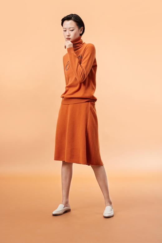 手工装饰线A字羊绒半身裙 SJF93W287N 商品图1