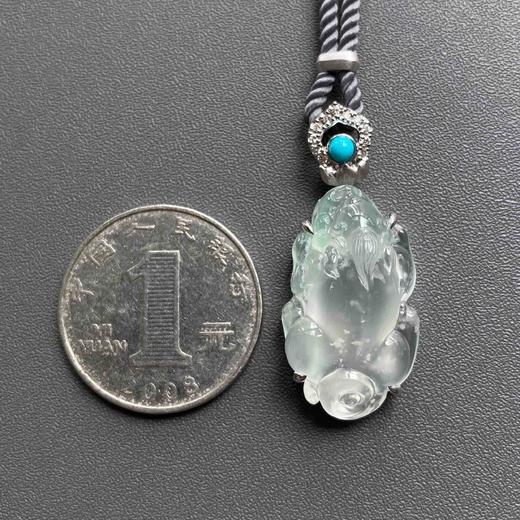 玻璃种飘阳绿翡翠貔貅18k白金钻石绿松石镶嵌 商品图6