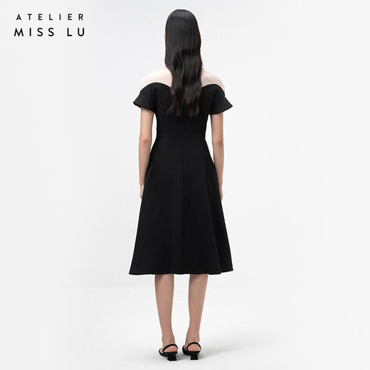 【云雾间】米白流线拼纱造型袖A字气质连衣裙/0000754 商品图3