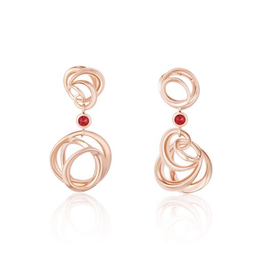 ROSEONLY 玫瑰系列-LOVE ROSE 耳钉耳饰 18K玫瑰金镶红宝镶钻 商品图2