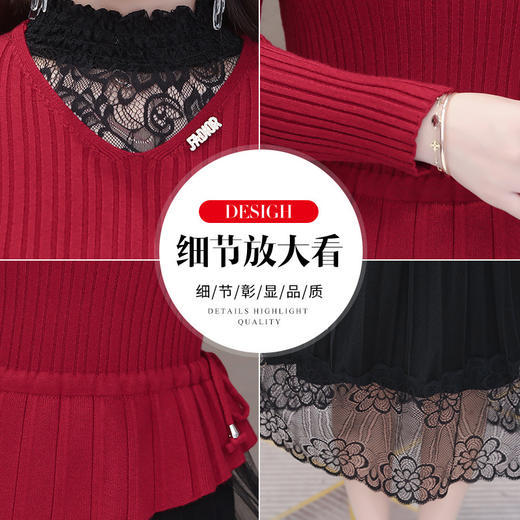 YWE-YM-MN90新款时尚优雅气质修身半高领长袖针织拼接中长款网纱连衣裙 商品图5