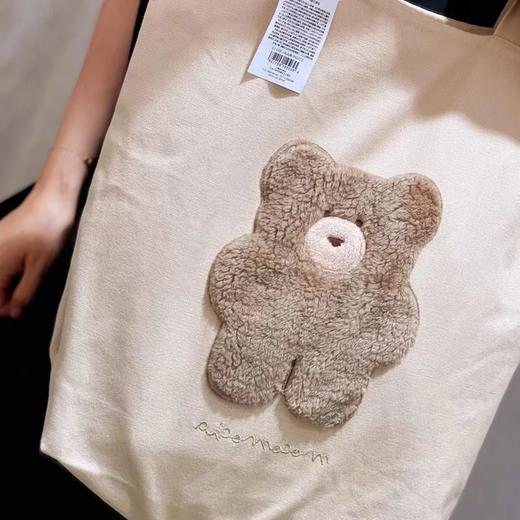 毛绒小熊双色带拉链帆布包 商品图7