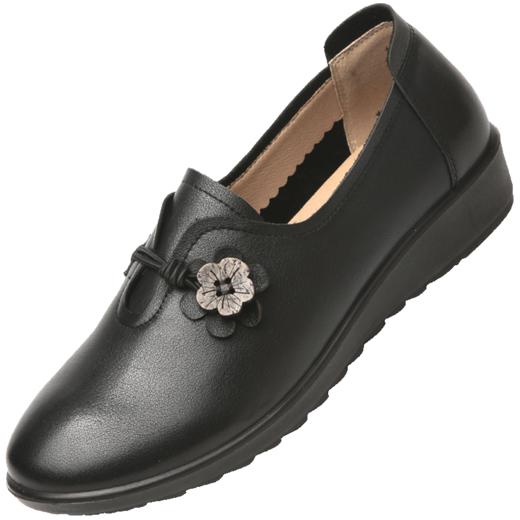 信诺真皮妈妈鞋2021新款秋季中老年人女平底单鞋软底奶奶防滑皮鞋21Q6030-18 商品图3