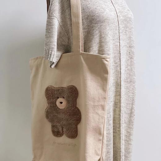 毛绒小熊双色带拉链帆布包 商品图5