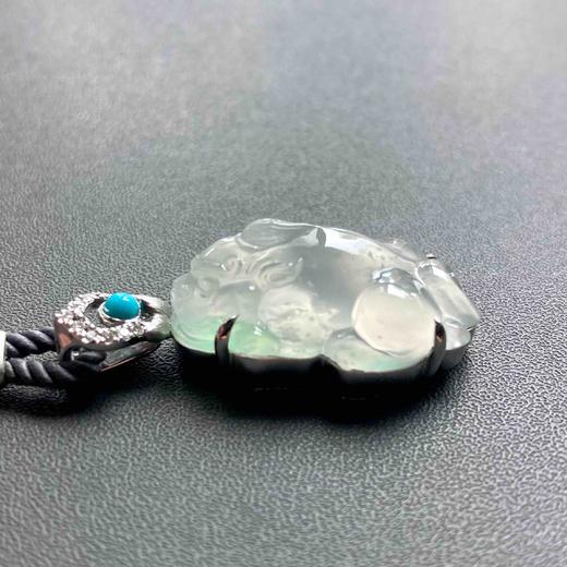 玻璃种飘阳绿翡翠貔貅18k白金钻石绿松石镶嵌 商品图4