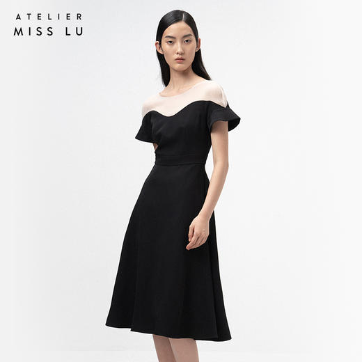 【云雾间】米白流线拼纱造型袖A字气质连衣裙/0000754 商品图2