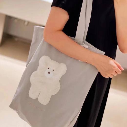 毛绒小熊双色带拉链帆布包 商品图2