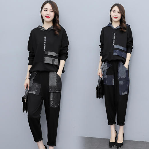 时尚气质减龄个性拼接连帽休闲舒适两件套 HR-YZC838-1 商品图2
