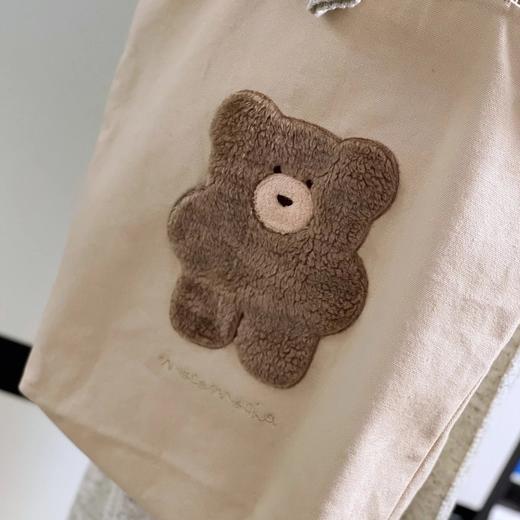 毛绒小熊双色带拉链帆布包 商品图4
