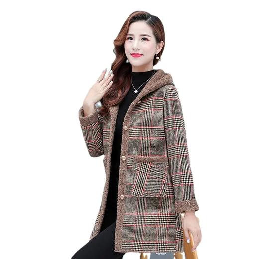 MQ-MZX296秋冬新款中长款韩版连帽款千鸟格大衣一件 商品图4