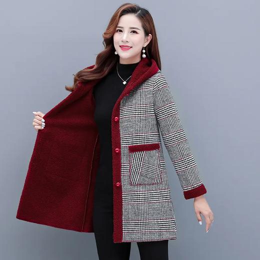MQ-MZX296秋冬新款中长款韩版连帽款千鸟格大衣一件 商品图3