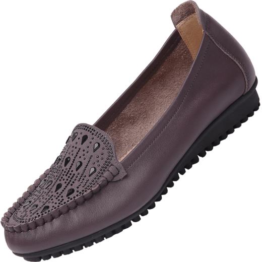 信诺真皮妈妈鞋子2021新款春秋软底单鞋女豆豆中老年平底浅口皮鞋21Q2287-17 商品图4