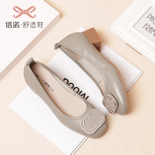 信诺真皮妈妈鞋中跟单鞋舒适软底中年女鞋浅口2021夏季春秋款皮鞋21Q1931-11 商品图0