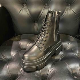 LFGJ女鞋  2295   真皮短靴女鞋新款超火英伦风双拉链短筒粗跟厚底马丁靴