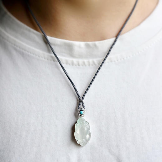 玻璃种飘阳绿翡翠貔貅18k白金钻石绿松石镶嵌 商品图13