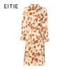 EITIE爱特爱秋季新款时尚洋气枫叶印花收腰显瘦立领连衣裙女6707416 商品缩略图5