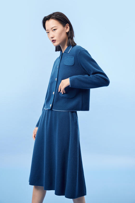 手工装饰线A字羊绒半身裙 SJF93W287N 商品图0