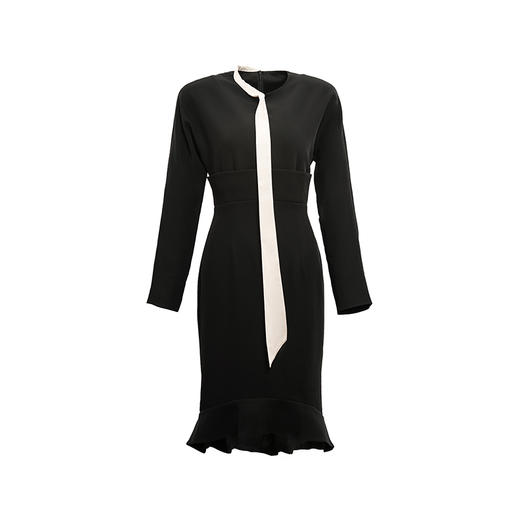 【边边起舞】香槟色飘带设计荷叶下摆高腰黑色连衣裙/0000752 商品图4