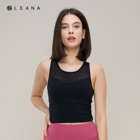 LEANA网纱运动跑步健身瑜伽速干带胸垫可拆防震聚拢背心3111