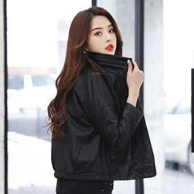 【夹克】立领小皮衣女短款外套春秋休闲韩版宽松夹棉机车款夹克