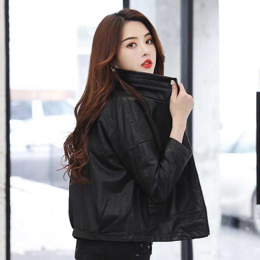 【夹克】立领小皮衣女短款外套春秋休闲韩版宽松夹棉机车款夹克 商品图0