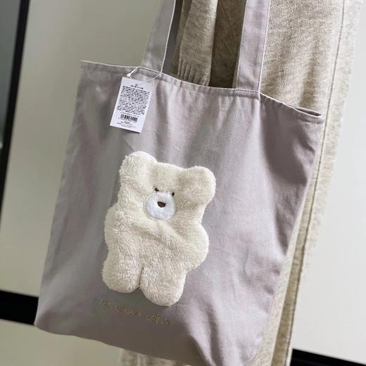 毛绒小熊双色带拉链帆布包 商品图0
