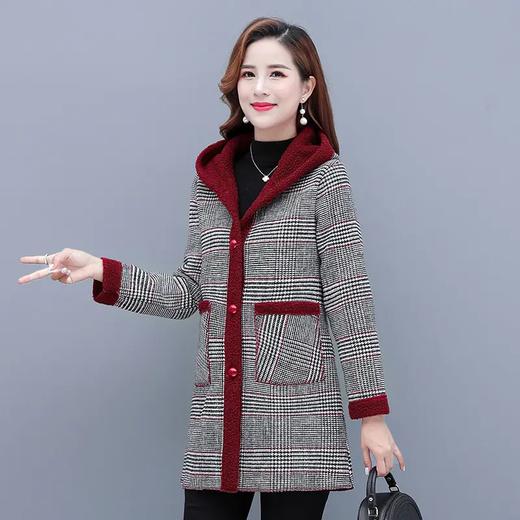 MQ-MZX296秋冬新款中长款韩版连帽款千鸟格大衣一件 商品图2