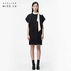 【复古迷情】香槟色飘带设计落肩宽松连衣裙/0000753