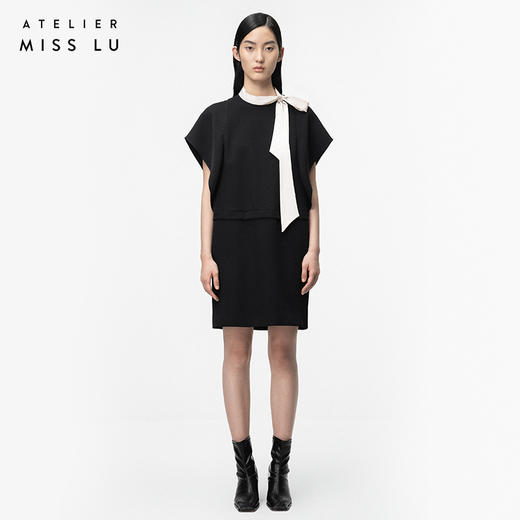 【复古迷情】香槟色飘带设计落肩宽松连衣裙/0000753 商品图0