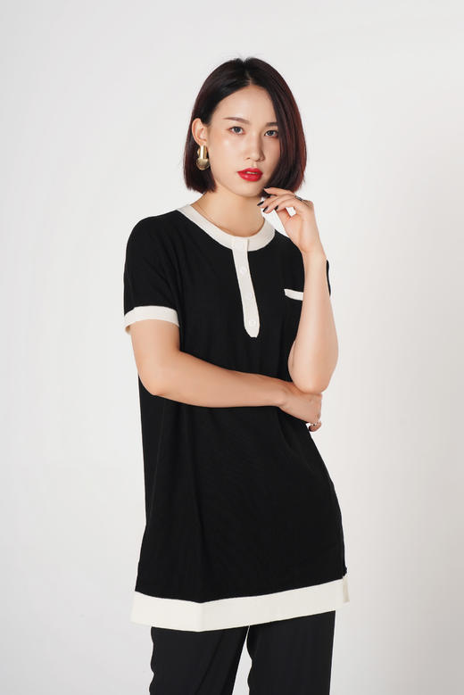 臣禾【100%羊毛】撞色拼接针织衫K212090603 商品图1