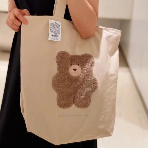 毛绒小熊双色带拉链帆布包 商品图6