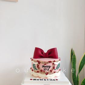 红色宫廷复古爱心蝴蝶结蛋糕送女生老婆-低糖处理无添加