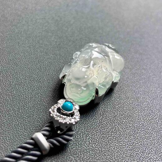 玻璃种飘阳绿翡翠貔貅18k白金钻石绿松石镶嵌 商品图5
