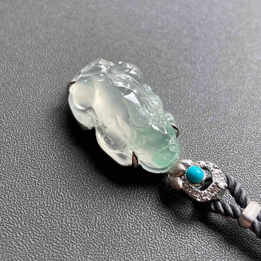 玻璃种飘阳绿翡翠貔貅18k白金钻石绿松石镶嵌 商品图2