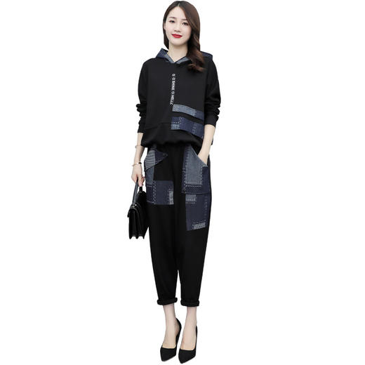 时尚气质减龄个性拼接连帽休闲舒适两件套 HR-YZC838-1 商品图4