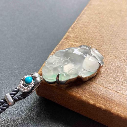 玻璃种飘阳绿翡翠貔貅18k白金钻石绿松石镶嵌 商品图1