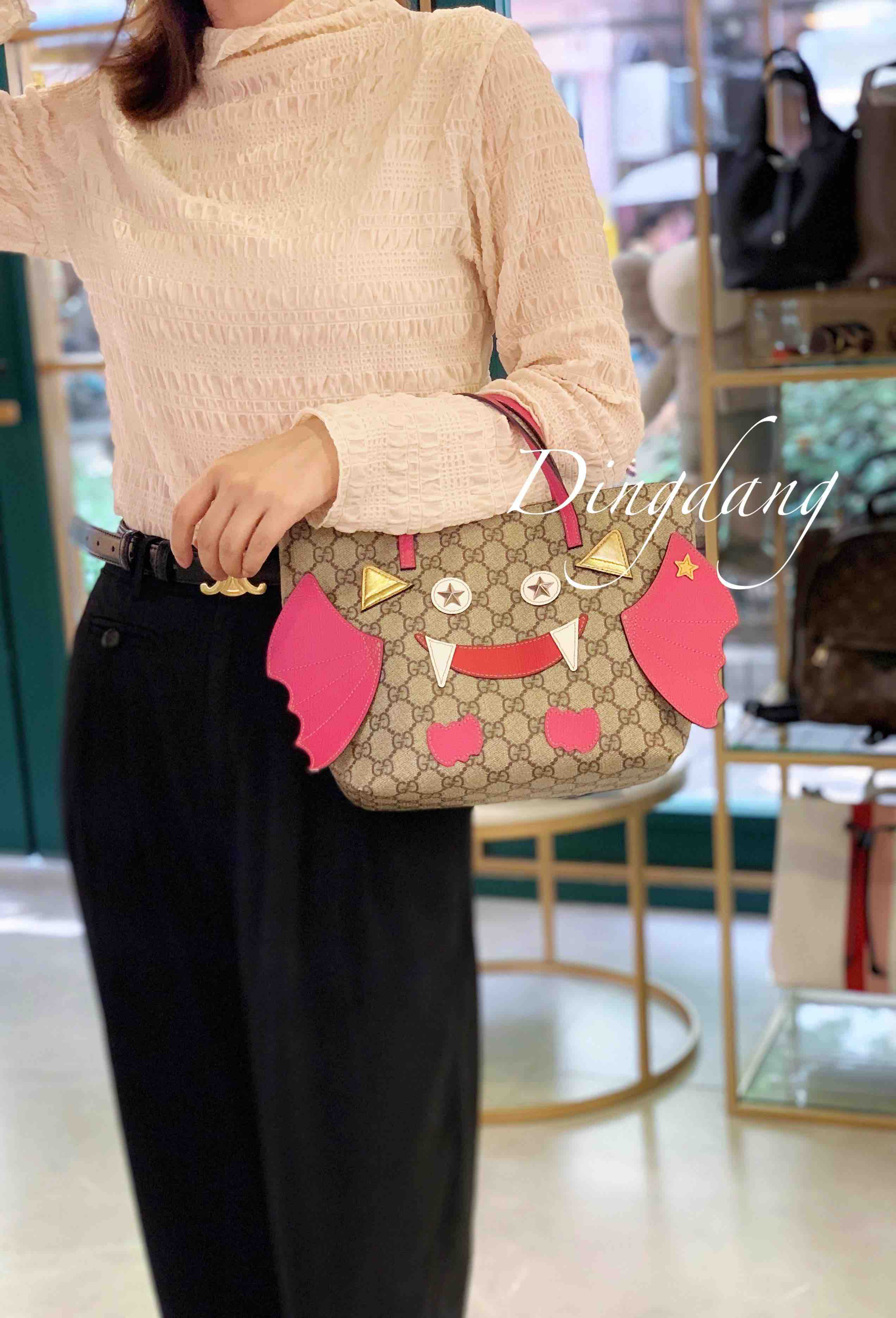 gucci 老花 粉色小怪兽 儿童 购物袋 手提包