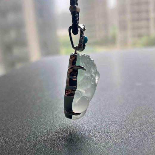 玻璃种飘阳绿翡翠貔貅18k白金钻石绿松石镶嵌 商品图12